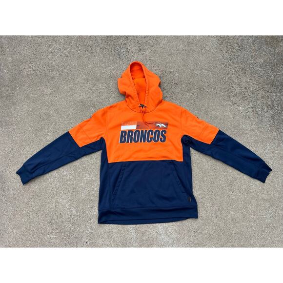 Nike Sweatshirt Men Size Large Dri-Fit On Field NFL Broncos Hooded Orange Navy - Picture 1 of 7